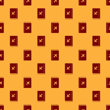 Kırmızı Kapak kitap seyahat rehberi simgesi kahverengi arka plan üzerinde dikişsiz desen izole. Vektör İllüstrasyonu