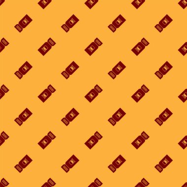 Kırmızı Tren bilet simgesi kahverengi arka plan üzerinde dikişsiz desen izole. Demiryolu ile seyahat. Vektör İllüstrasyonu