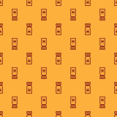 Kırmızı Tren bilet simgesi kahverengi arka plan üzerinde dikişsiz desen izole. Demiryolu ile seyahat. Vektör İllüstrasyonu