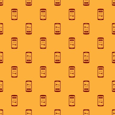 Red Online otel rezervasyon simgesi kahverengi arka plan üzerinde dikişsiz desen izole. Cep telefonu için online rezervasyon tasarım konsepti. Vektör İllüstrasyonu