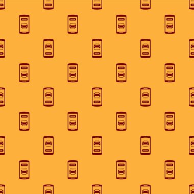 Kırmızı Online araba paylaşım simgesi kahverengi arka plan üzerinde sorunsuz desen izole. Online kiralık araba servisi. Cep telefonu için online rezervasyon tasarım konsepti. Vektör İllüstrasyonu