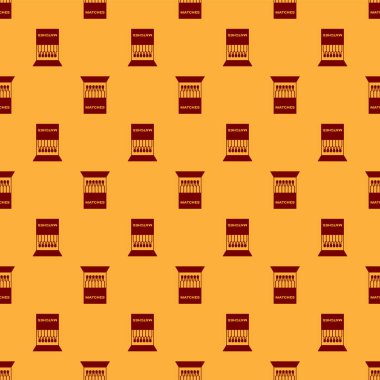 Kırmızı Açık kibrit kutusu ve eşleşen simge kahverengi arka plan üzerinde izole dikişsiz desen. Vektör İllüstrasyonu