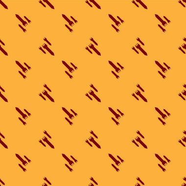 Kırmızı Roket simgesi kahverengi arka plan üzerinde dikişsiz desen izole. Vektör İllüstrasyonu