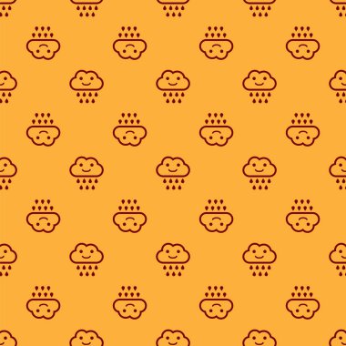 Kırmızı Bulut ve yağmur ikonu kahverengi arka planda izole edilmiş pürüzsüz desen. Yağmur damlaları ile yağmur bulutu yağışı. Vektör İllüstrasyonu