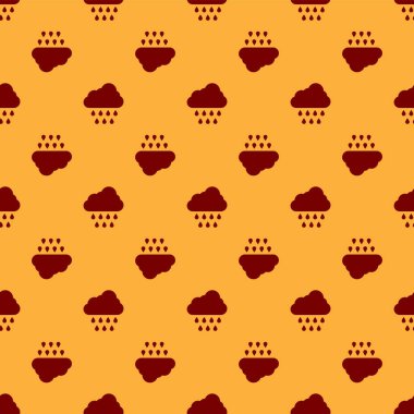 Kırmızı Bulut ve yağmur ikonu kahverengi arka planda izole edilmiş pürüzsüz desen. Yağmur damlaları ile yağmur bulutu yağışı. Vektör İllüstrasyonu