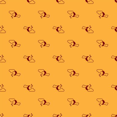 Ay ve yıldız simgesi kahverengi arka plan üzerinde izole dikişsiz desen ile Kırmızı Bulut. Bulutlu gece işareti. Uyku rüyaları sembolü. Gece ya da yatak saati işareti. Vektör İllüstrasyonu