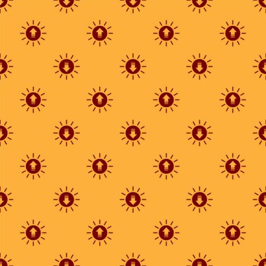 Kırmızı Günbatımı simgesi kahverengi arkaplanda izole edilmiş pürüzsüz desen. Vektör İllüstrasyonu