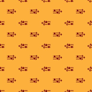 Kırmızı Rüzgar ve yağmur simgesi kahverengi arka plan üzerinde dikişsiz desen izole. Rüzgarlı hava. Vektör İllüstrasyonu