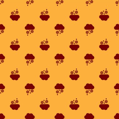 Kar, yağmur ve ay simgesi ile Kırmızı Bulut kahverengi arka plan üzerinde izole dikişsiz desen. Hava durumu simgesi. Vektör İllüstrasyonu