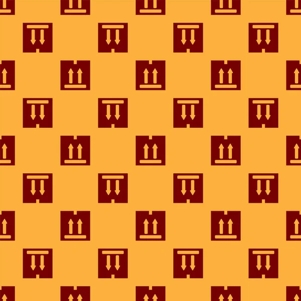 Röd Pappkartong med trafik symbolikon isolerade sömlösa mönster på brun bakgrund. Låda, paket, paket skylt. Leverans, transport och frakt. Vektor illustration — Stock vektor