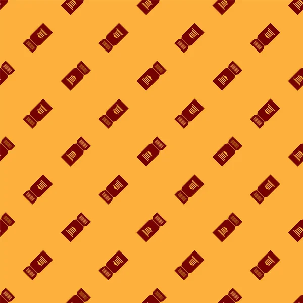 Rotes Museumsticket-Symbol isoliert nahtloses Muster auf braunem Hintergrund. Eintrittskarten für das Historische Museum ermöglichen einen Ausstellungsausflug. Vektorillustration — Stockvektor