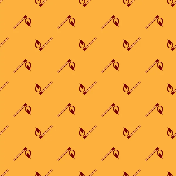 Rote brennende Streichholz mit Feuer-Symbol isoliert nahtlose Muster auf braunem Hintergrund. Spiel mit dem Feuer. Streichhölzer. Vektorillustration — Stockvektor