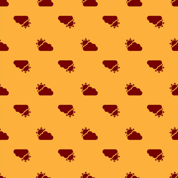 Красное солнце и иконка погоды облака изолировали плавный рисунок на коричневом фоне. Векторная миграция