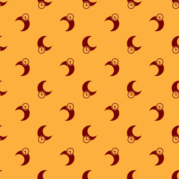 Icône lune dormante rouge motif isolé sans couture sur fond brun. Illustration vectorielle — Image vectorielle