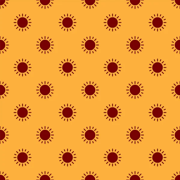 Icono de sol rojo aislado patrón sin costura sobre fondo marrón. Ilustración vectorial — Vector de stock