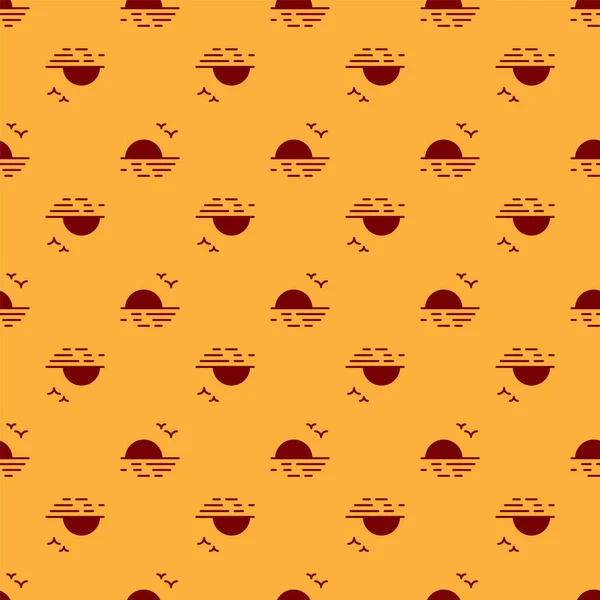 Red Sunset icono aislado patrón sin costura sobre fondo marrón. Ilustración vectorial — Vector de stock
