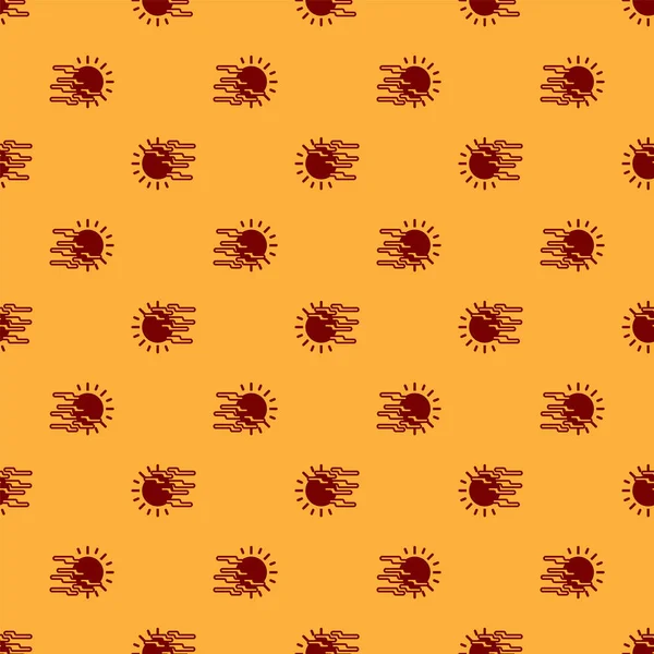 Brouillard rouge et l'icône du soleil isolé motif sans couture sur fond brun. Illustration vectorielle — Image vectorielle