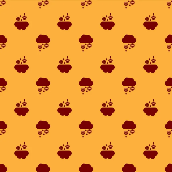 Kar, yağmur ve ay simgesi ile Kırmızı Bulut kahverengi arka plan üzerinde izole dikişsiz desen. Hava durumu simgesi. Vektör İllüstrasyonu