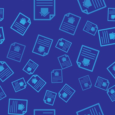 Blue House sözleşme simgesi mavi arka plan üzerinde sorunsuz desen izole. Sözleşme oluşturma hizmeti, belge oluşturma, başvuru formu kompozisyonu. Vektör İllüstrasyonu