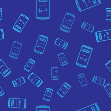 Blue Online otel rezervasyon simgesi mavi arka plan üzerinde sorunsuz desen izole. Cep telefonu için online rezervasyon tasarım konsepti. Vektör İllüstrasyonu