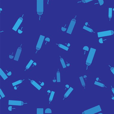 Mavi Termos konteynır ikonu mavi arka planda izole edilmiş pürüzsüz desen. Termo matara ikonu. Kamp ve yürüyüş ekipmanları. Vektör İllüstrasyonu