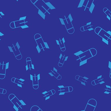 Mavi Havacılık bomba simgesi mavi arka plan üzerinde sorunsuz desen izole. Roket bombası düşüyor. Vektör İllüstrasyonu