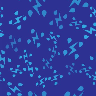 Mavi Fırtına simgesi mavi arka plan üzerinde sorunsuz desen izole. Damla ve şimşek işareti. Fırtınanın hava ikonu. Vektör İllüstrasyonu