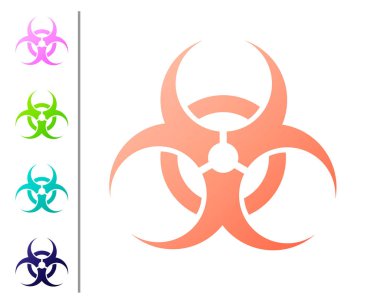 Mercan Biohazard sembol simgesi beyaz arka plan üzerinde izole. Renk simgelerini ayarlayın. Vektör İllüstrasyonu