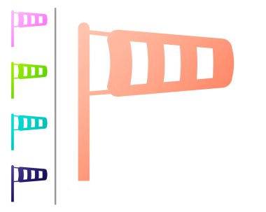 Mercan konisi meteorolojisi rüzgar gülü ikonu beyaz arka planda izole edilmiş. Rüzgâr Sock rüzgarın yönünü ve gücünü gösteriyor. Renk simgelerini ayarla. Vektör İllüstrasyonu