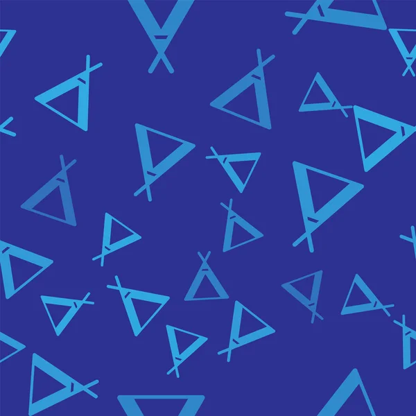 Icono de carpa turista azul aislado patrón sin costuras sobre fondo azul. Símbolo camping. Ilustración vectorial — Vector de stock