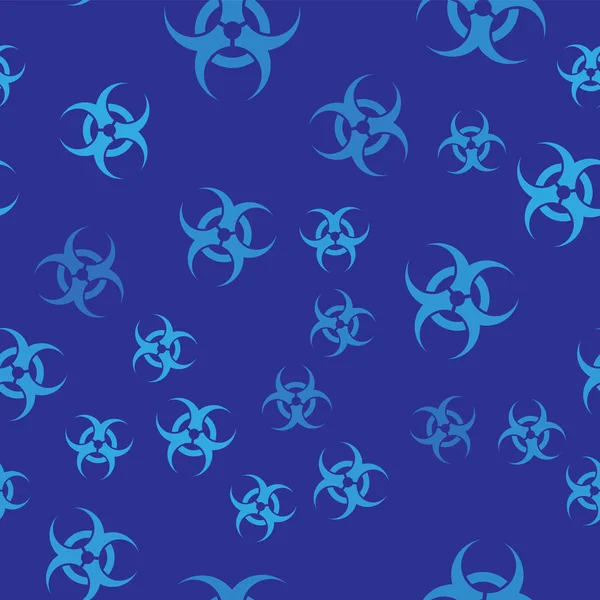Kék Biohazard szimbólum ikon elszigetelt varrat nélküli mintát a kék háttér. Vektoros illusztráció — Stock Vector