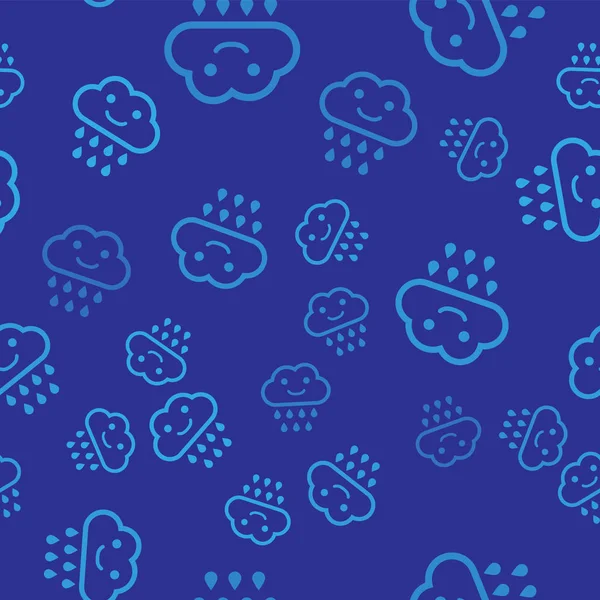 Nuage bleu avec icône de pluie motif isolé sans couture sur fond bleu. Précipitation de nuages de pluie avec gouttes de pluie. Illustration vectorielle — Image vectorielle