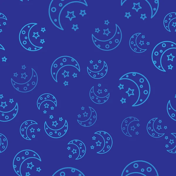 Blue Moon e estrelas ícone isolado padrão sem costura no fundo azul. Ilustração vetorial — Vetor de Stock