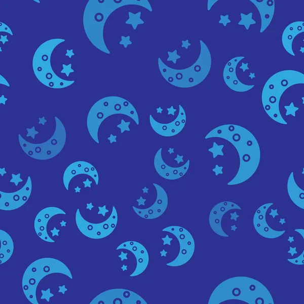 Blue Moon and stars icon isolated seamless pattern on blue background. Vector Illustration