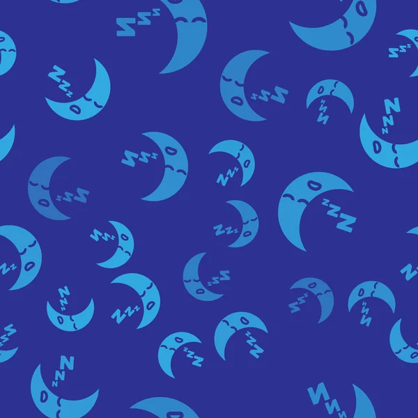 Icono de luna azul aislado patrón sin costura sobre fondo azul. Señal de noche nublada. Sueños del sueño símbolo. Señal de la noche o la cama. Ilustración vectorial — Archivo Imágenes Vectoriales