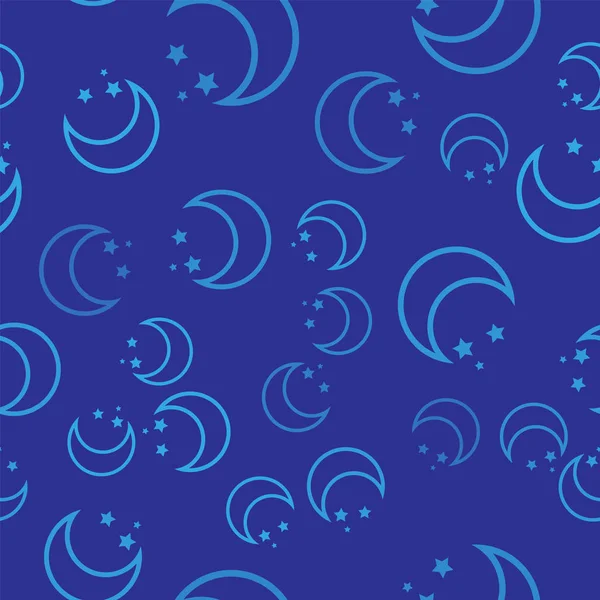 Luna azul y estrellas icono aislado patrón sin costuras sobre fondo azul. Ilustración vectorial — Archivo Imágenes Vectoriales