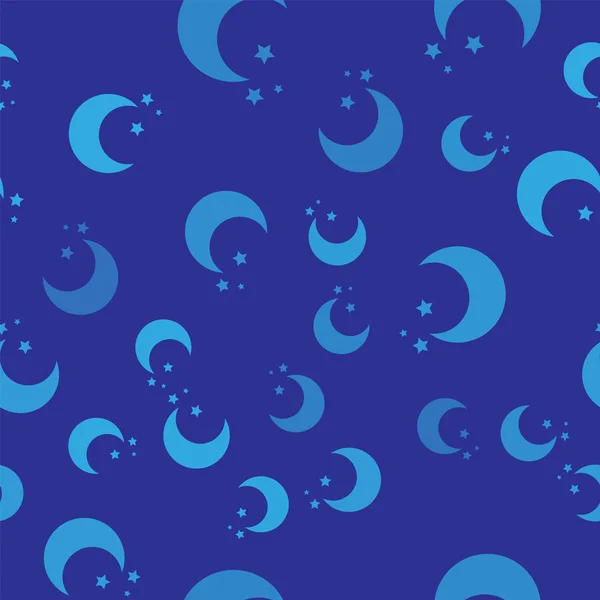 Luna azul y estrellas icono aislado patrón sin costuras sobre fondo azul. Ilustración vectorial — Vector de stock