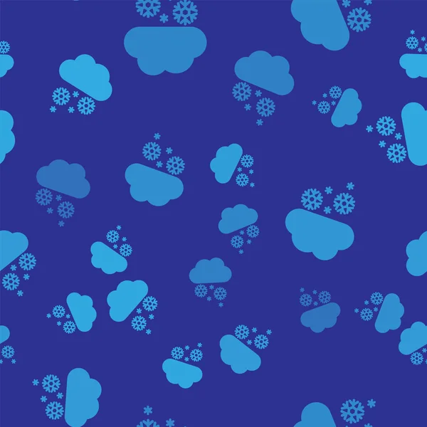Blå moln med snö ikon isolerad sömlös mönster på blå bakgrund. Moln med snöflingor. Enkelvädersikon. Snöskylt. Vektor Illustration — Stock vektor