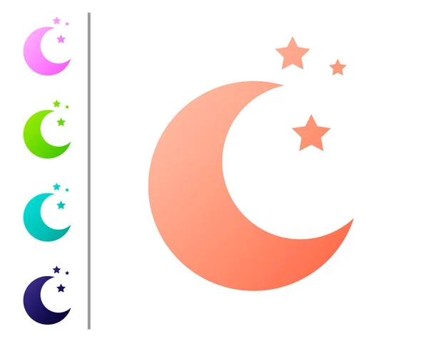 Кораловий місяць і зірки ікона ізольовані на білому фоні. Встановити кольорові іконки. Векторна ілюстрація — стоковий вектор
