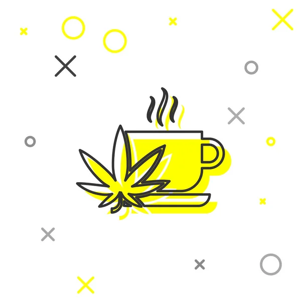 Graue Linie Tasse Tee mit Marihuana oder Cannabisblatt Symbol isoliert auf weißem Hintergrund. Marihuana-Legalisierung. Hanf-Symbol. Vektorillustration — Stockvektor