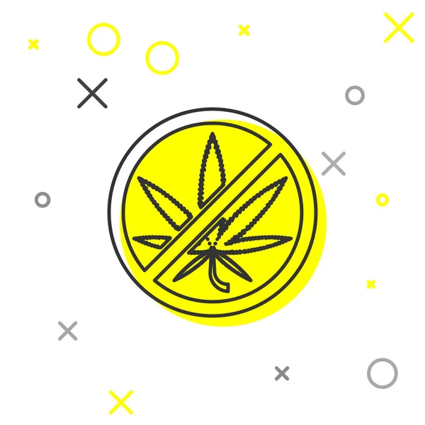 Línea gris Detener la marihuana o el icono de la hoja de cannabis aislado sobre fondo blanco. No fumes marihuana. Un símbolo de cáñamo. Ilustración vectorial — Vector de stock