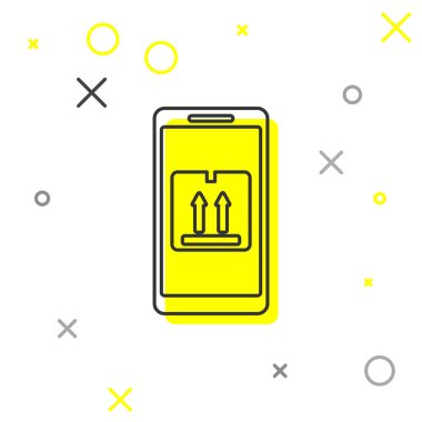 Gri hat Beyaz arka planda izole uygulama teslim izleme simgesi ile Mobil akıllı telefon. Parsel takibi. Vektör İllüstrasyonu