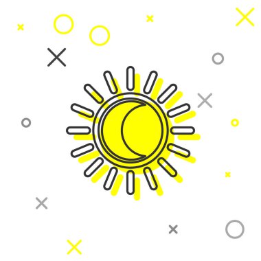 Gri çizgi Eclipse güneş simgesi beyaz arka plan üzerinde izole. Tam bir sonar tutulması. Vektör İllüstrasyonu