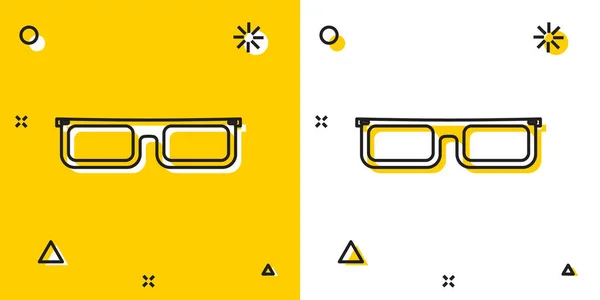 Black Glass εικονίδιο απομονώνεται σε κίτρινο και λευκό φόντο. Σύμβολο καρέ ματιών. Τυχαία δυναμικά σχήματα. Απεικόνιση διανυσματικών φορέων — Διανυσματικό Αρχείο