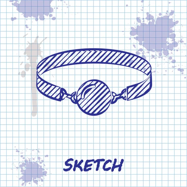 Sketch line Silicone ball gag avec une icône de ceinture en cuir isolé sur fond blanc. Accessoire fétiche. Jouet sexuel pour hommes et femmes. Illustration vectorielle — Image vectorielle