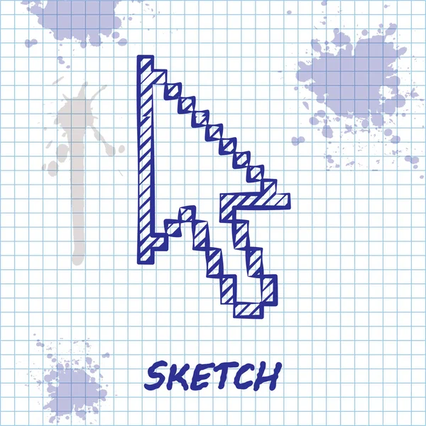 Línea de boceto Icono de cursor de flecha de píxel aislado sobre fondo blanco. Ilustración vectorial — Vector de stock