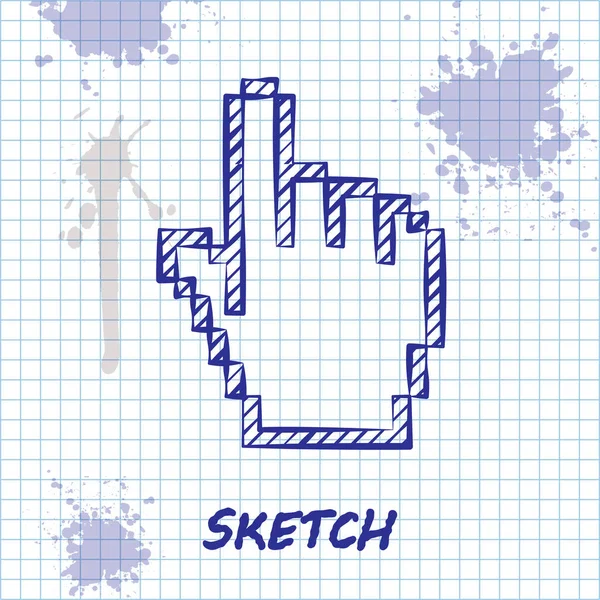 Linia szkicu Pixel kursor ręka ikona na białym tle. Wskaźnik ręki kursora. Ilustracja wektorowa — Wektor stockowy