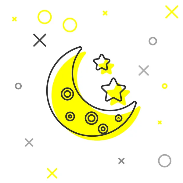 Garis abu-abu Bulan dan bintang-bintang ikon terisolasi pada latar belakang putih. Ilustrasi Vektor - Stok Vektor