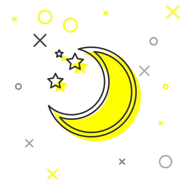 Graue Linie Mond und Sterne Ikone isoliert auf weißem Hintergrund. Vektorillustration — Stockvektor