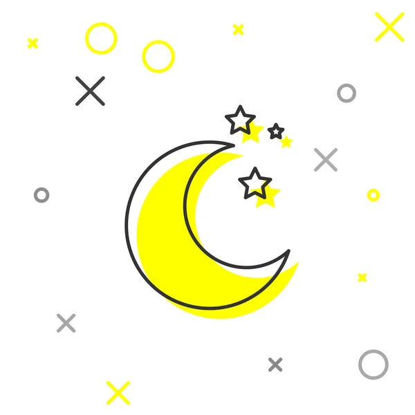 Ligne grise Lune et étoiles icône isolée sur fond blanc. Illustration vectorielle — Image vectorielle